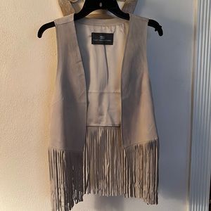 Taupe fringe leather vest, NWOT